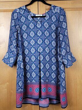 Simply Noelle Navy Burgundy Lightweight Flowy Boho Tunic Top - XS
